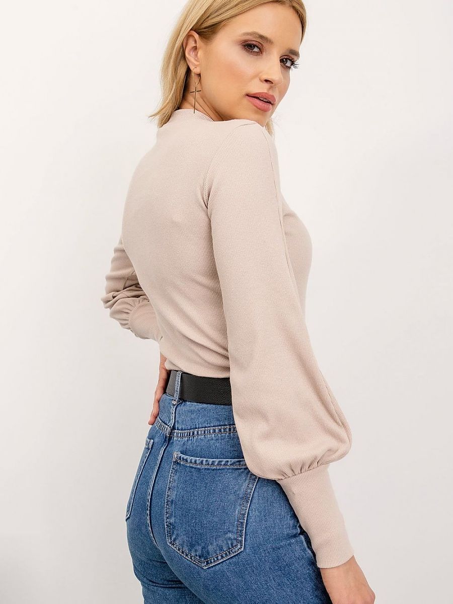 Blusenmodell 168202 Rue Paris – Rippstrick-Bluse mit langen Ärmeln
