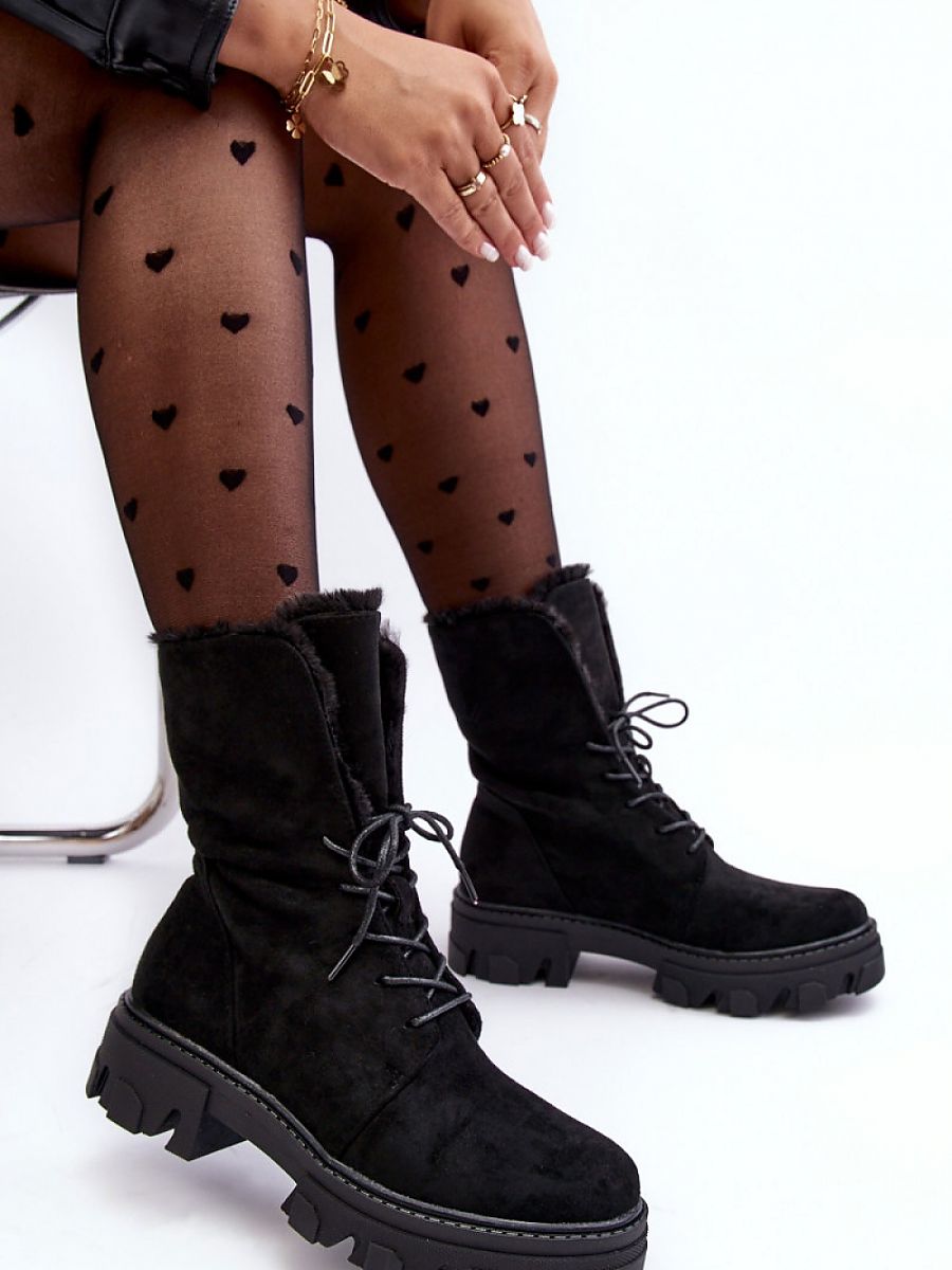 Bootie-Modell 186016 Step in Style – Schwarze Damen-Boots aus Öko-Velours mit Plateau &amp; Fellfütterung