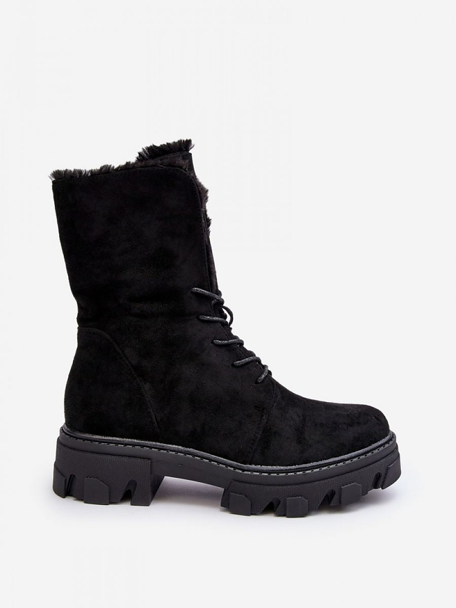 Bootie-Modell 186016 Step in Style – Schwarze Damen-Boots aus Öko-Velours mit Plateau &amp; Fellfütterung