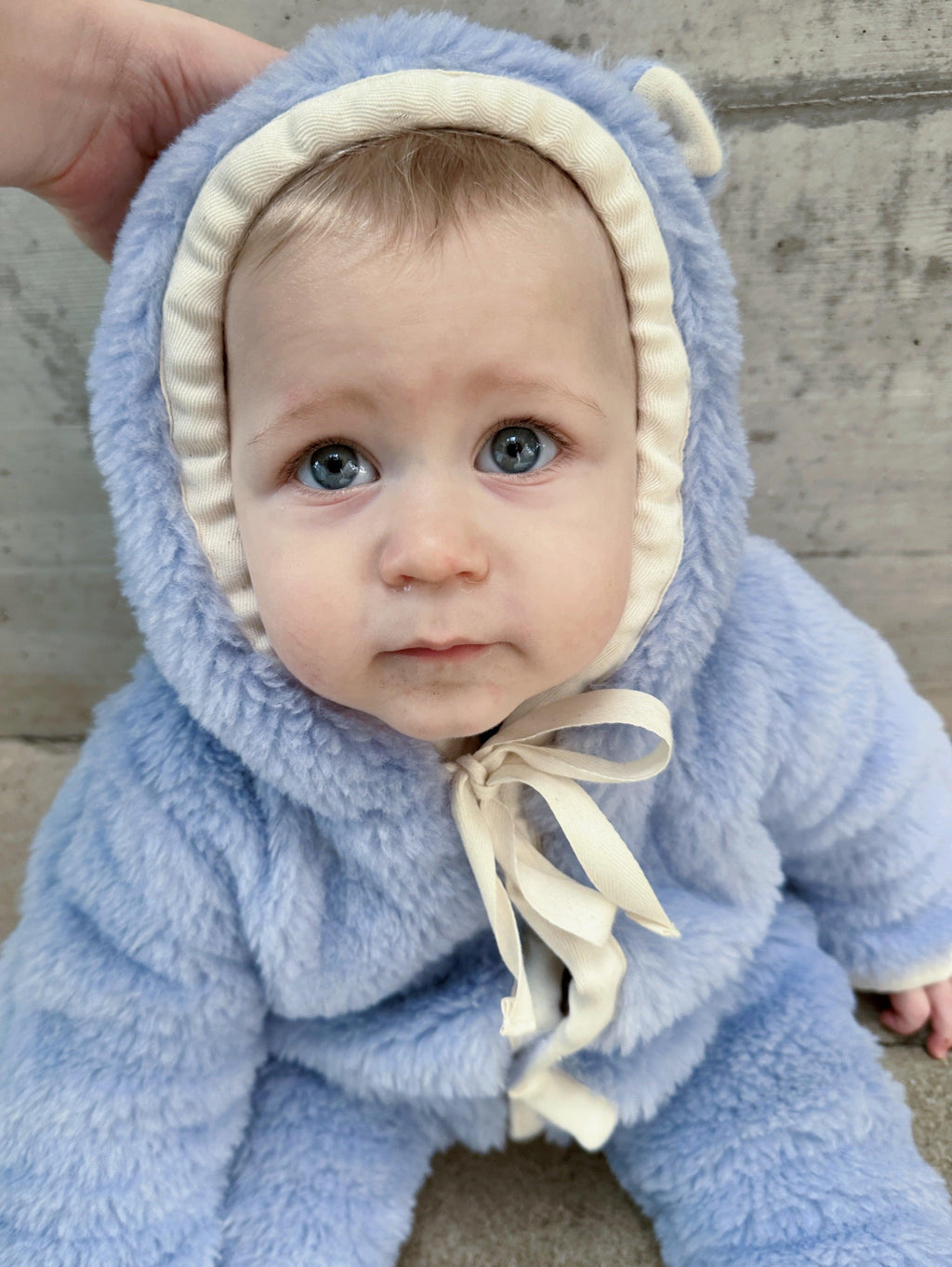 Baby-Overall aus Schurwolle – Blau | Bärenohren | Gr. Preemie–18M