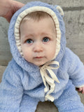 Baby-Overall aus Schurwolle – Blau | Bärenohren | Gr. Preemie–18M