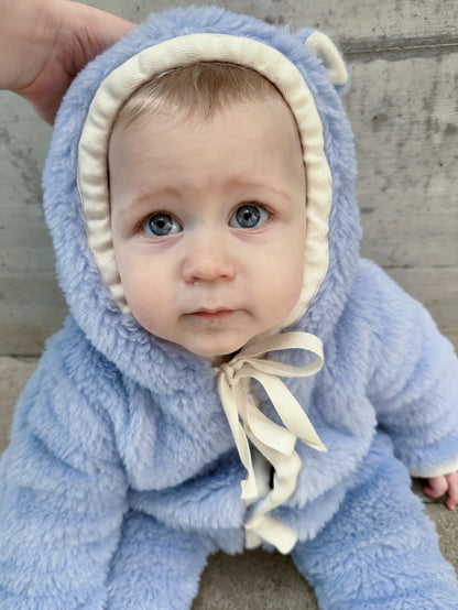Baby-Overall aus Schurwolle – Blau | Bärenohren | Gr. Preemie–18M