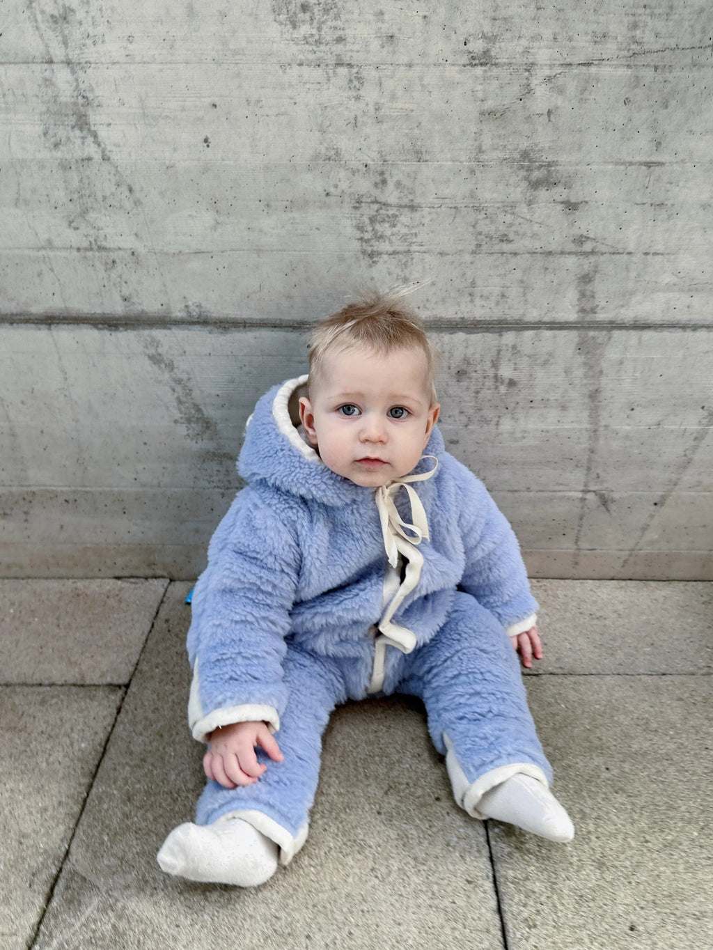 Baby-Overall aus Schurwolle – Blau | Bärenohren | Gr. Preemie–18M