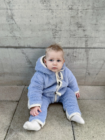 Baby-Overall aus Schurwolle – Blau | Bärenohren | Gr. Preemie–18M