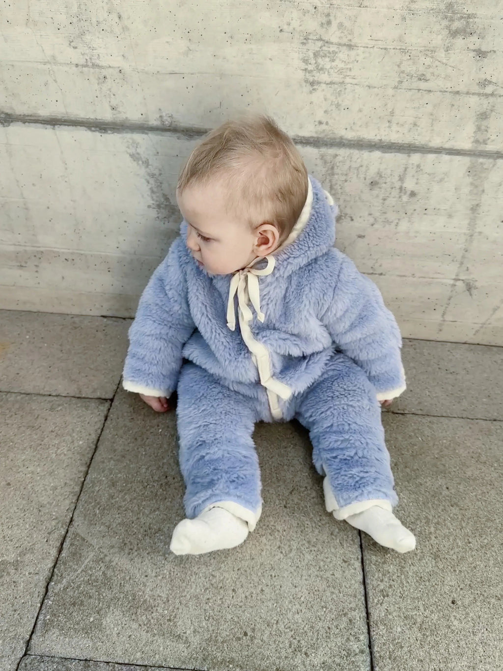 Baby-Overall aus Schurwolle – Blau | Bärenohren | Gr. Preemie–18M
