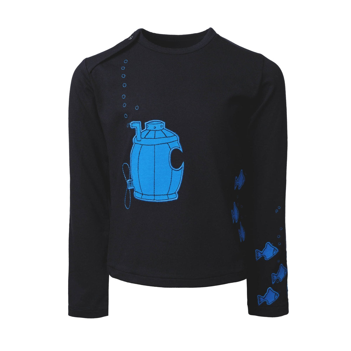 Infantium Victoria schwarzes Kinder-Langarmshirt mit U-Boot-Applikation