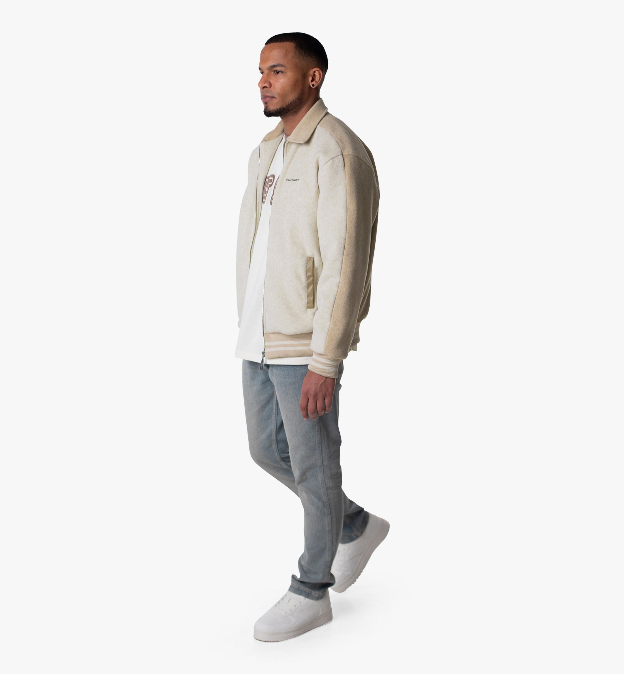 Jacke "Nox" von Spoilt Society – Two-Tone Beige mit veganen Lederdetails