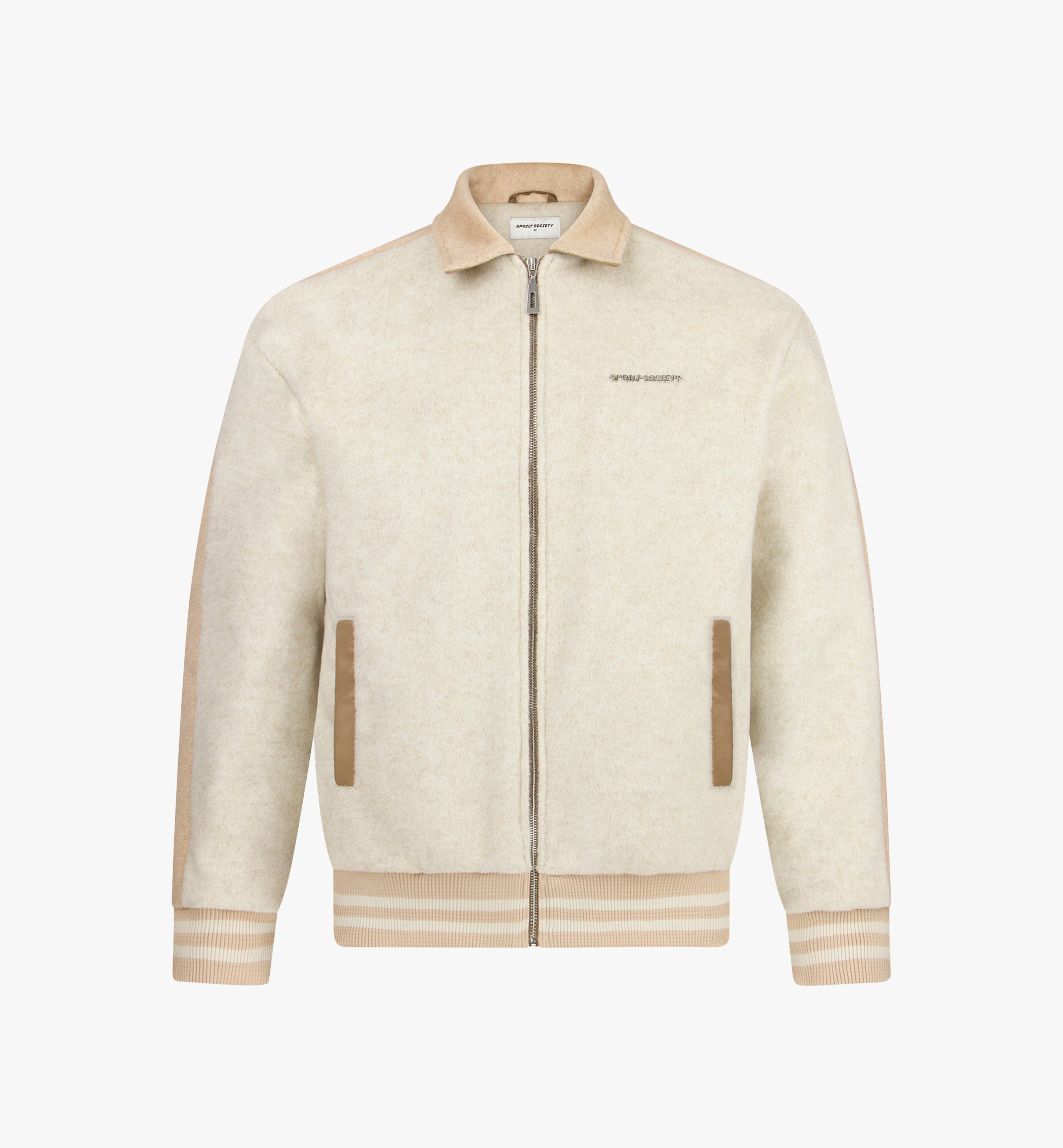 Jacke "Nox" von Spoilt Society – Two-Tone Beige mit veganen Lederdetails