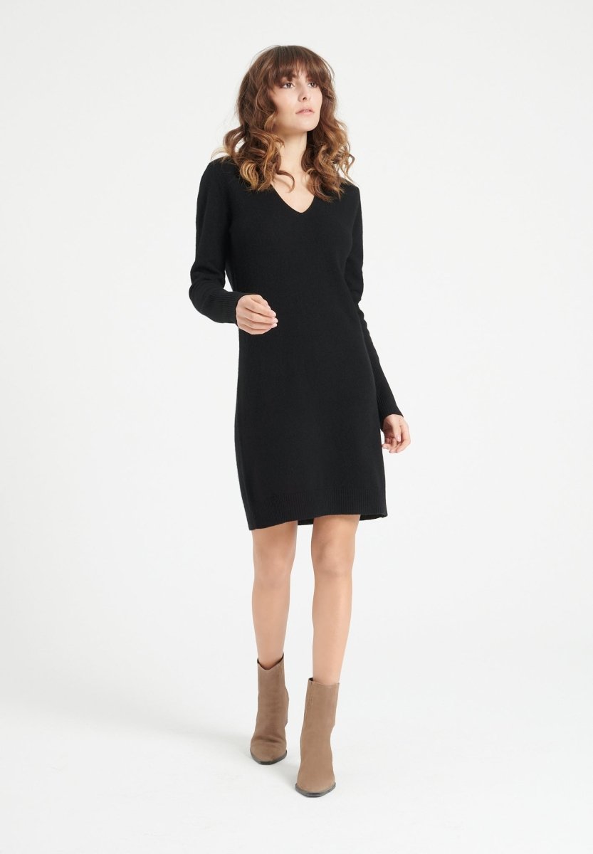 Kaschmir-Kleid V-Ausschnitt | Schwarz | Gr. S–2XL | Studio Cashmere8 LILLY 10