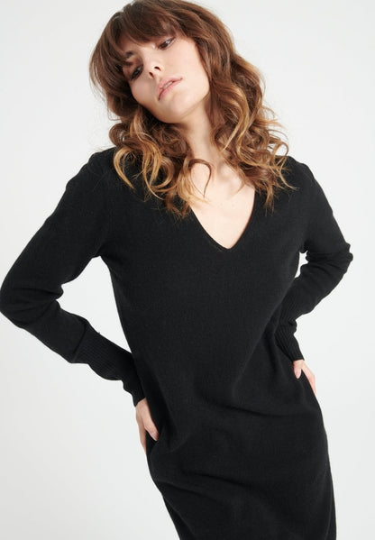 Kaschmir-Kleid V-Ausschnitt | Schwarz | Gr. S–2XL | Studio Cashmere8 LILLY 10