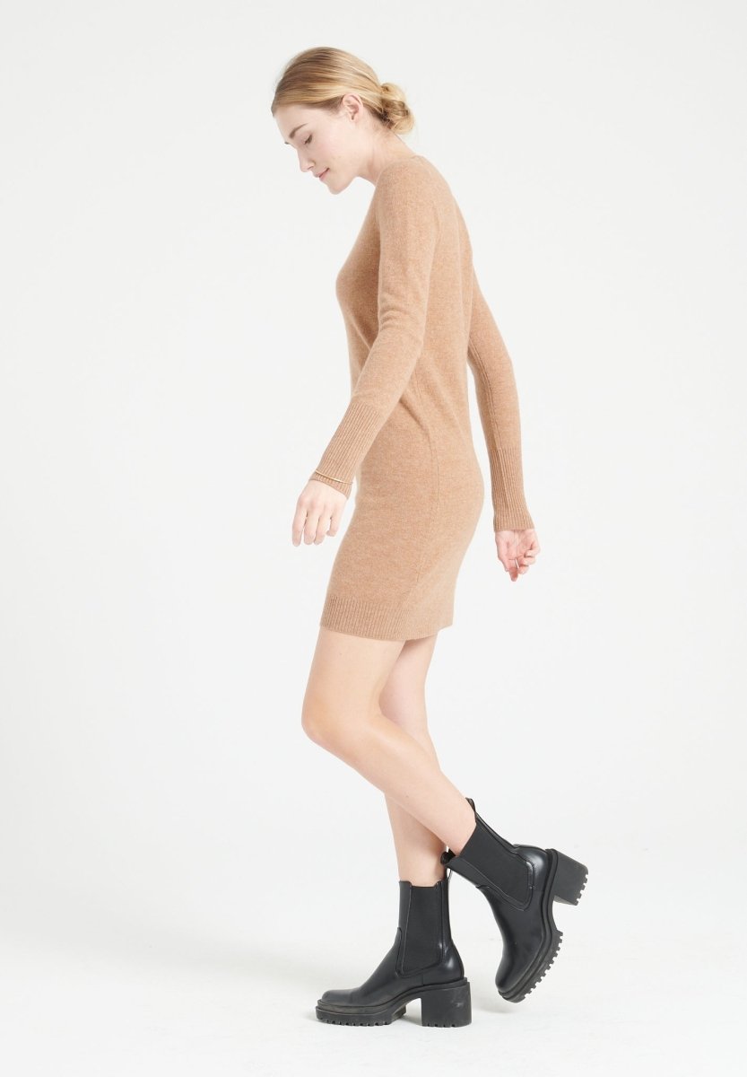 Kaschmir-Kleid Rundhals | Camel | Gr. S–2XL | Studio Cashmere8 LILLY 12