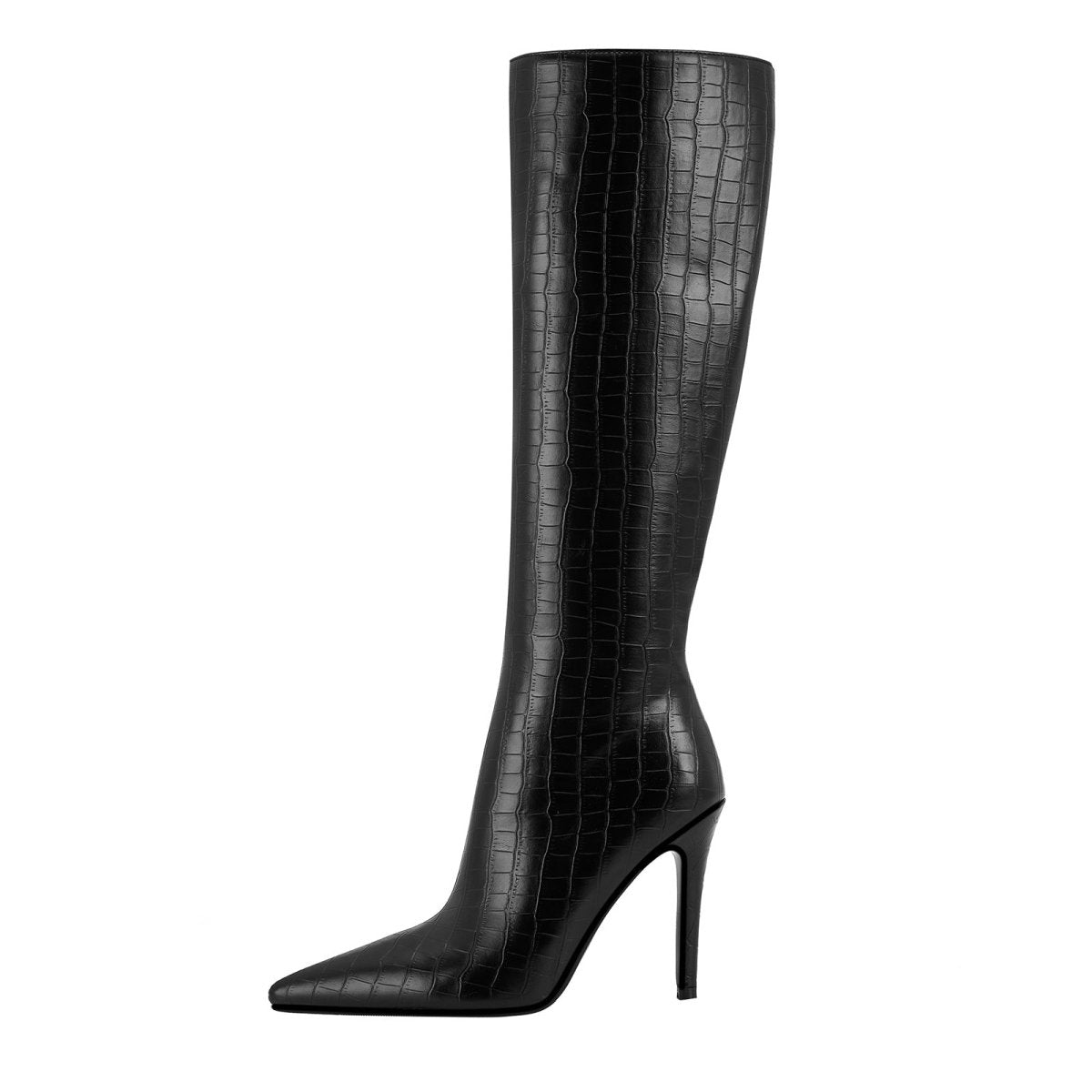 Elegante schwarze Leder-Kniestiefel mit Spitze