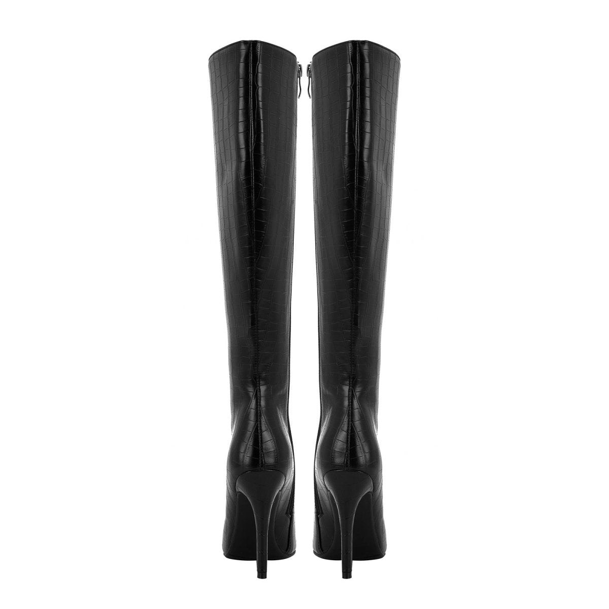 Elegante schwarze Leder-Kniestiefel mit Spitze