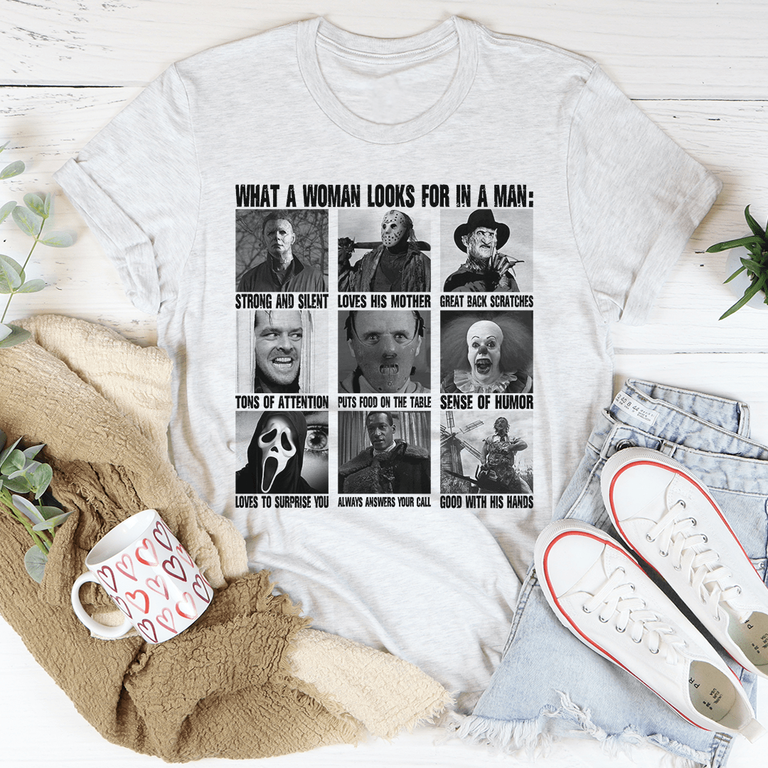 What A Woman Looks For In A Man Tee – Witziges Halloween-T-Shirt