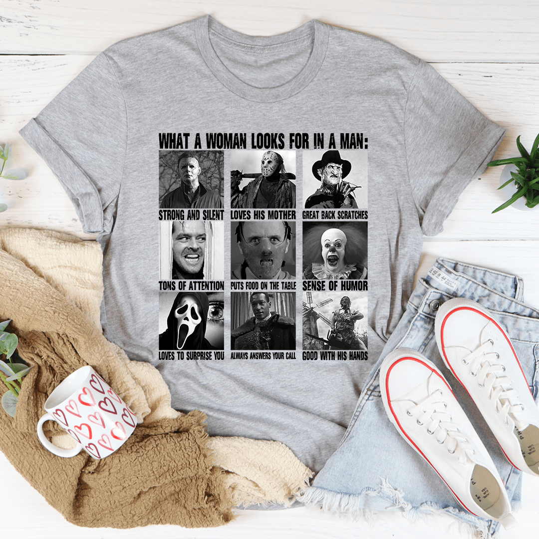 What A Woman Looks For In A Man Tee – Witziges Halloween-T-Shirt