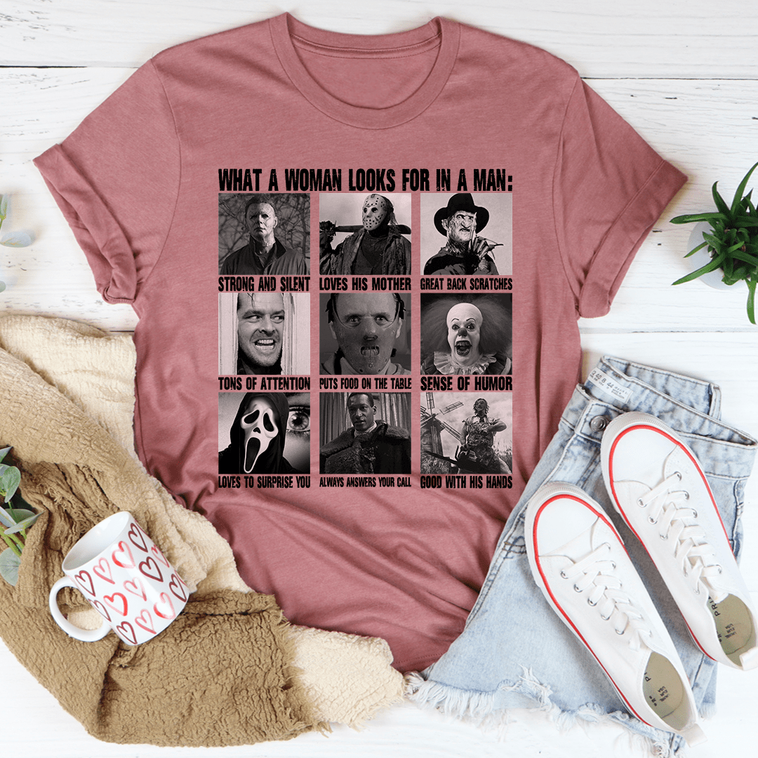What A Woman Looks For In A Man Tee – Witziges Halloween-T-Shirt