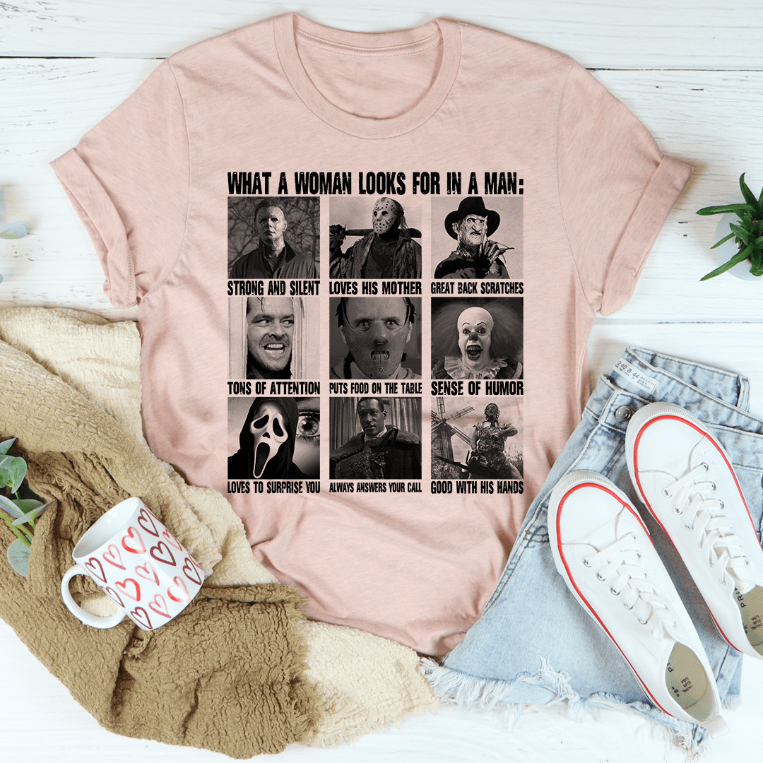 What A Woman Looks For In A Man Tee – Witziges Halloween-T-Shirt